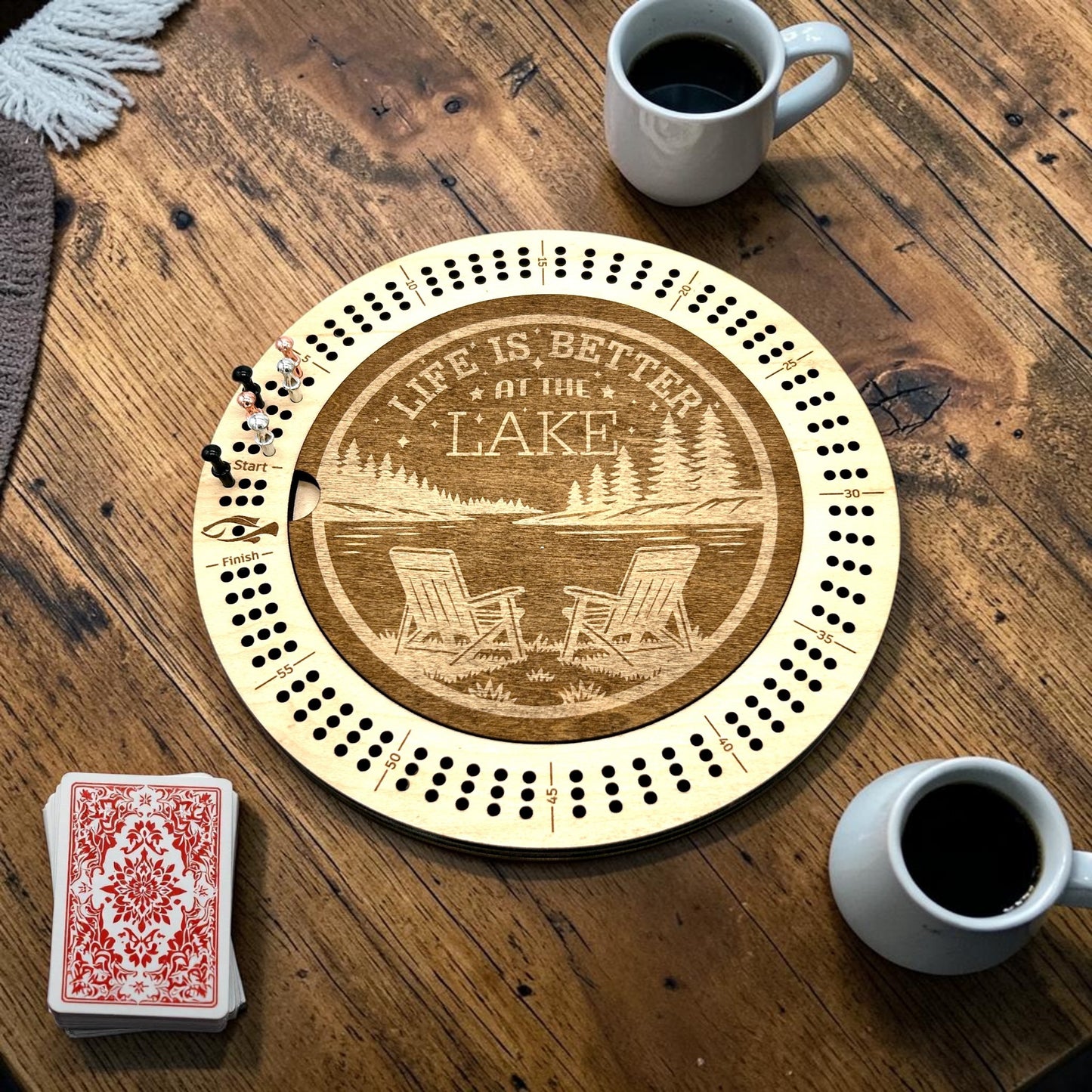 Round Engraved Cribbage Boards