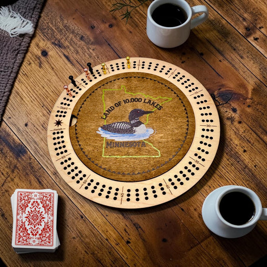 Round Loon Maple Cribbage Board – Wooden Game Board – Local-Inspired MN or WI Gift & Home Décor