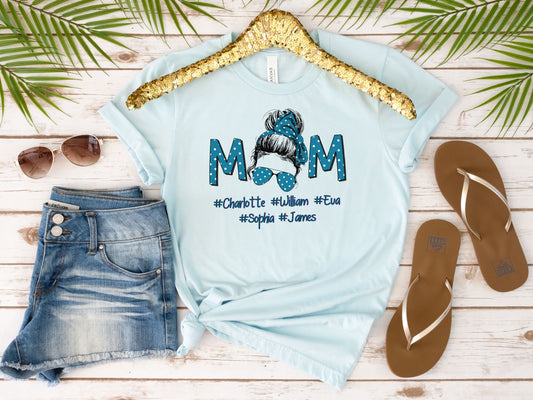 Personalized Messy Bun Mom T-Shirt