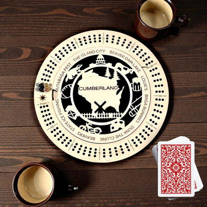 Custom City & Town Cribbage Board – Maple Wood Personalized Round Board with Local Events