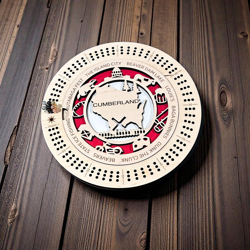 MN and WI Town Round Cribbage Board