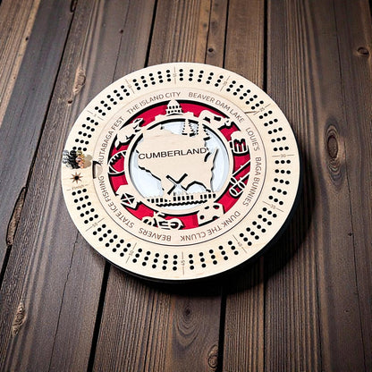Custom City & Town Cribbage Board – Maple Wood Personalized Round Board with Local Events
