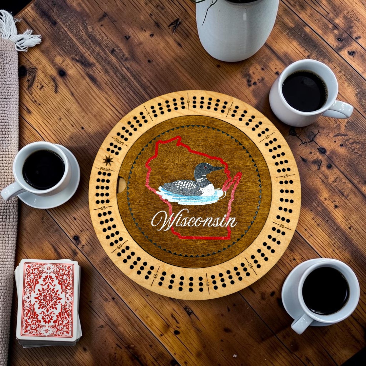 Round Loon Maple Cribbage Board – Wooden Game Board – Local-Inspired MN or WI Gift & Home Décor