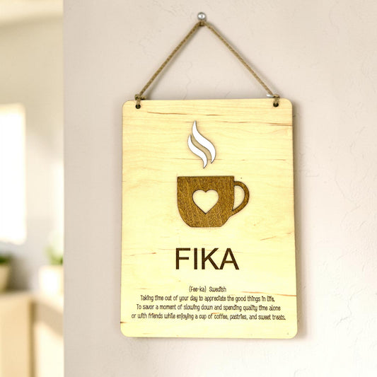 Handcrafted Maple FIKA Sign – Scandinavian Coffee & Cozy Décor – Nordic Kitchen, Coffee Bar & Gift