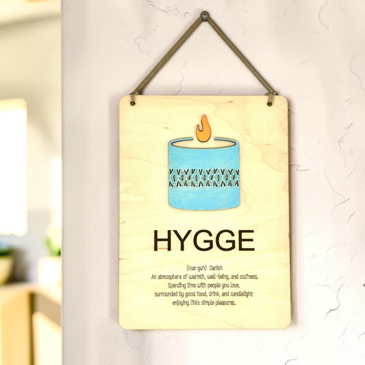 Hygge Maple Wood Sign | Engraved Hygge Definition & Candle Home Décor