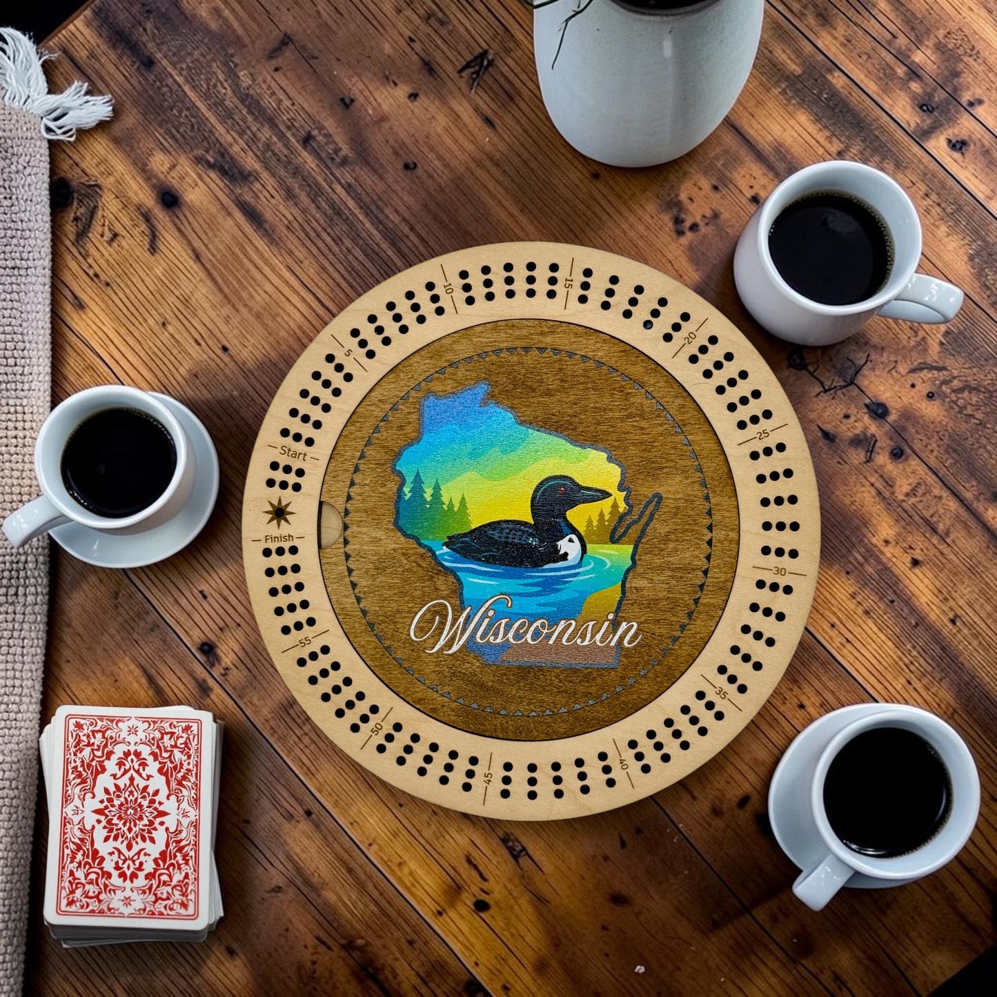 Round Loon Maple Cribbage Board – Wooden Game Board – Local-Inspired MN or WI Gift & Home Décor