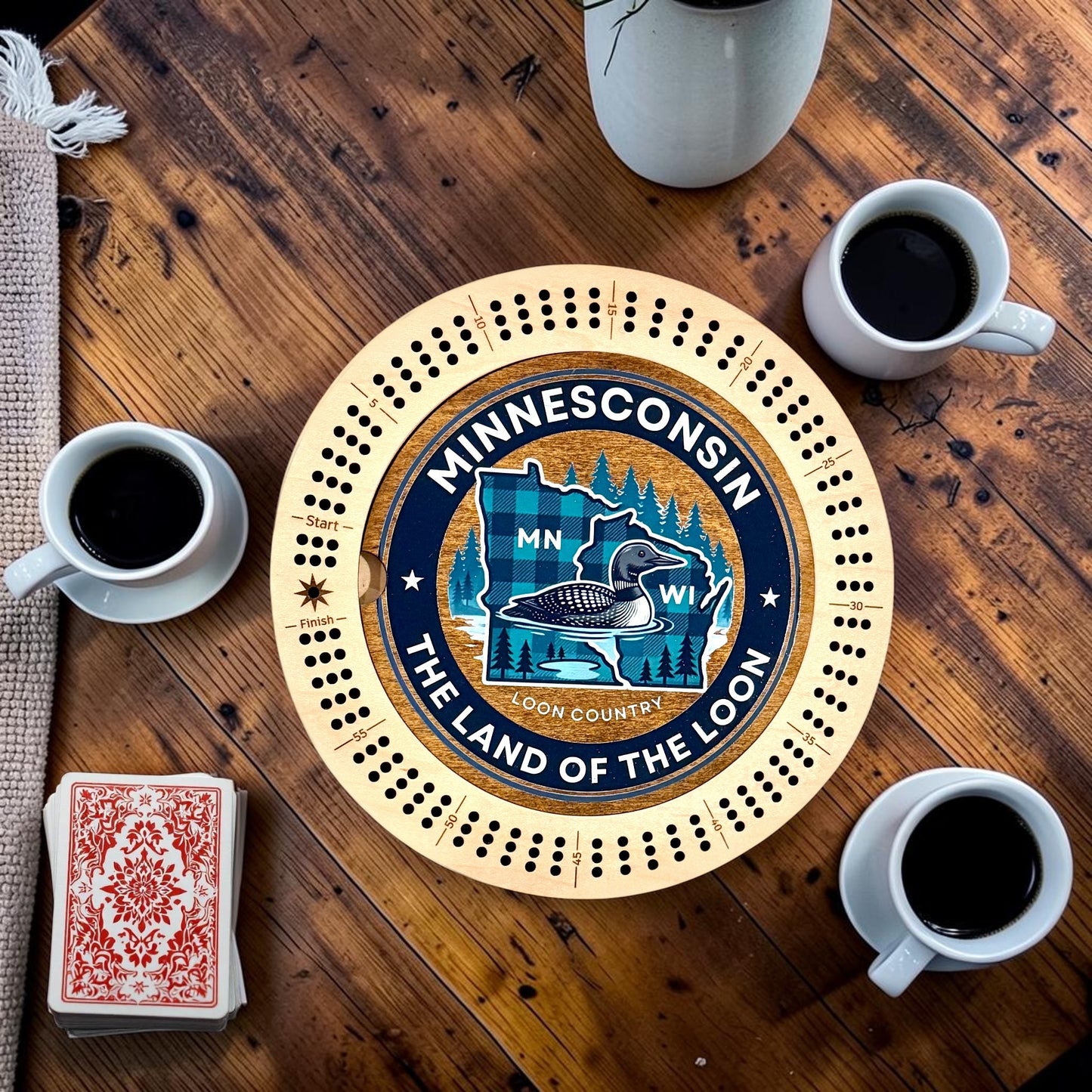 Round Loon Maple Cribbage Board – Wooden Game Board – Local-Inspired MN or WI Gift & Home Décor