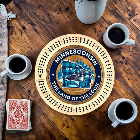 Round Loon Maple Cribbage Board – Wooden Game Board – Local-Inspired MN or WI Gift & Home Décor