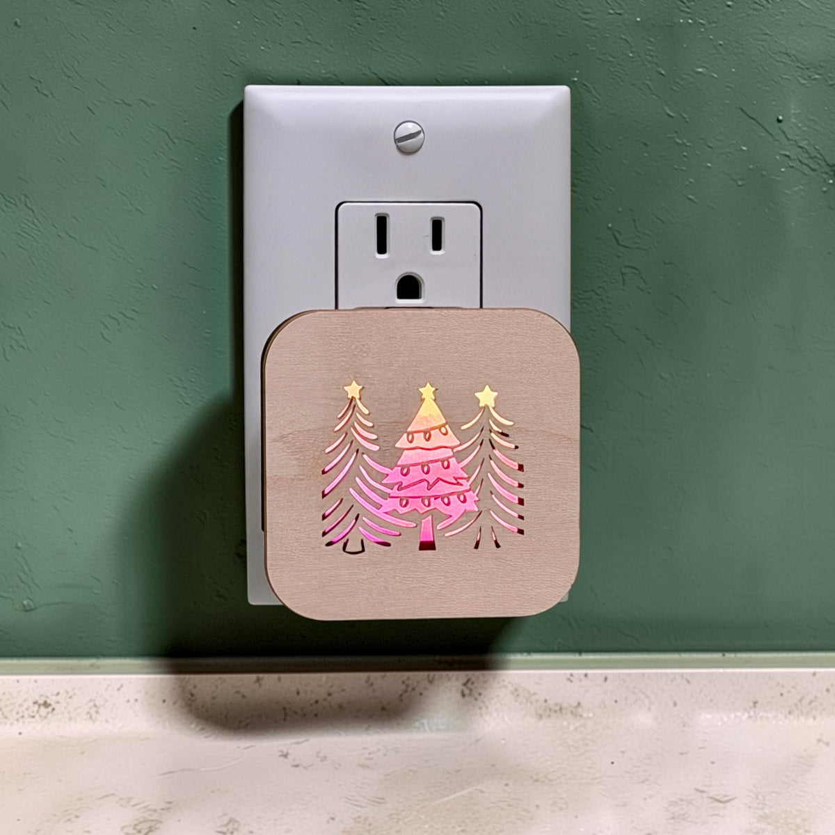 Winter Laser Engraved LED Night Light – Xmas Maple Wood LED Night Light – Snowy Seasonal Home Decor