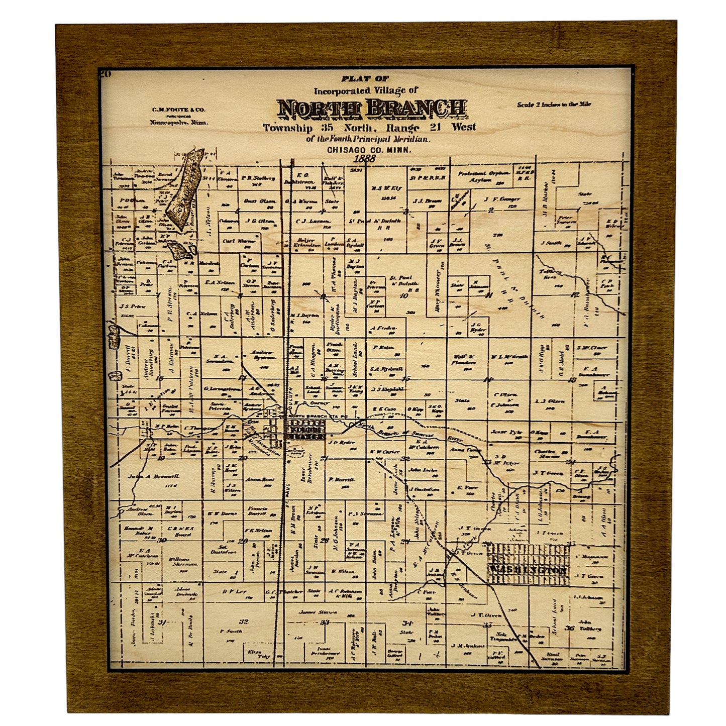 Historical Map Art - Towns in Chisago County MN