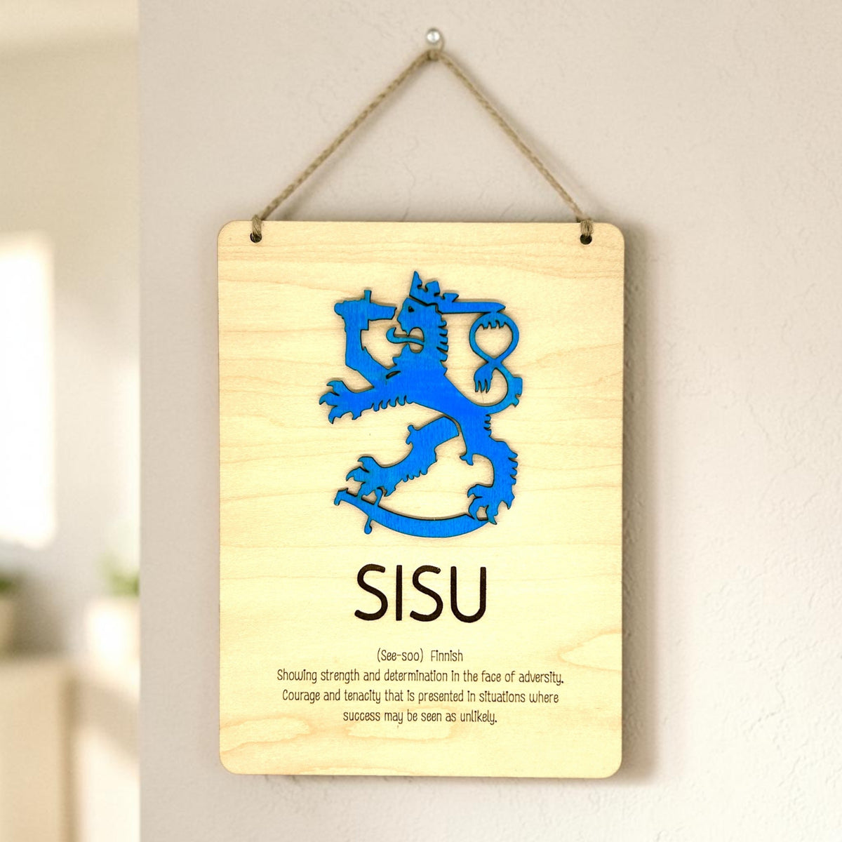 Finnish SISU Definition Maple Wood Hanging Sign (Inspirational Decor)