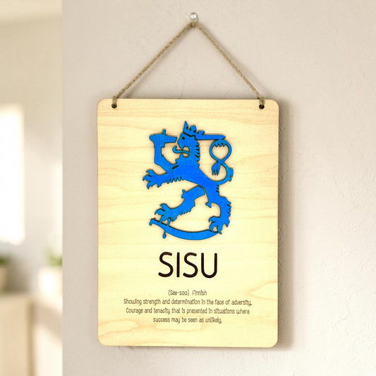Finnish SISU Definition Maple Wood Hanging Sign (Inspirational Decor)