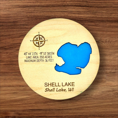 Custom Lake & River Maple Wood Magnet | Personalized Lake Gift