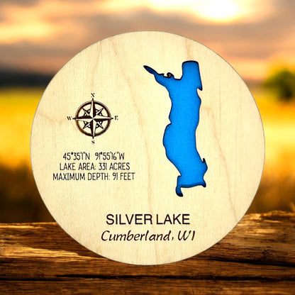 Custom Lake & River Maple Wood Magnet | Personalized Lake Gift