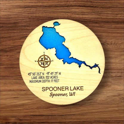 Custom Lake & River Maple Wood Magnet | Personalized Lake Gift