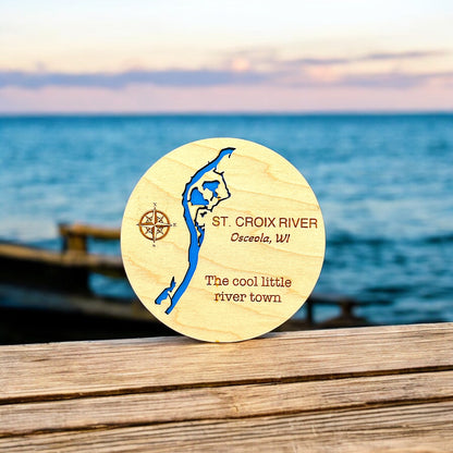 Custom Lake & River Maple Wood Magnet | Personalized Lake Gift