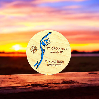 Custom Lake & River Maple Wood Magnet | Personalized Lake Gift