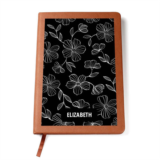 Personalized Flower Graphic Journal, Vegan Leather Notebook, Lined Diary, Gift for Women, Custom Journal with Name