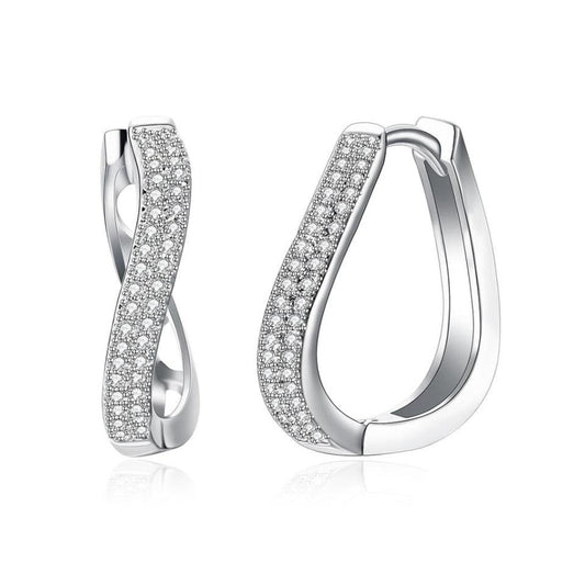 Classic Cubic Zirconia Curved Hoop Earrings with cubic zirconia cascading down the fronts