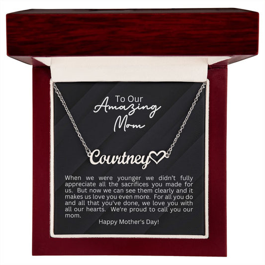 To My Mom - Mother's Day Name Necklace with Heart