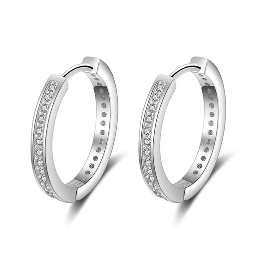 Cubic Zirconia Paved Round Hoop Earrings.  Cubic Zirconia on front of earring and on backside of earring.