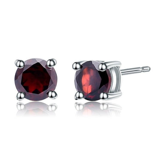 Dainty Round Red Garnet Stud 925 Sterling Silver Earrings in 4 prong setting