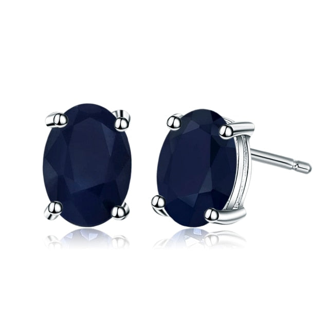 Dainty Natural Sapphire Oval 925 Sterling Silver Stud Earrings