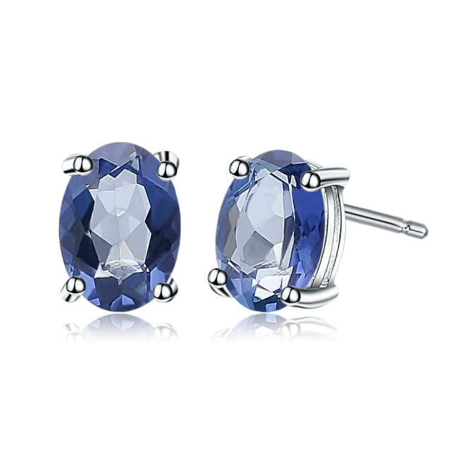 Dainty Natural London Blue Topaz Oval 925 Sterling Silver Stud Earrings