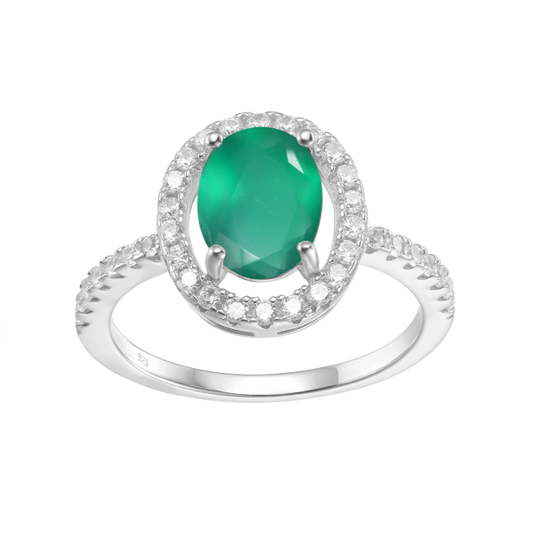 Halo 925 Sterling Silver Green Agate Ring