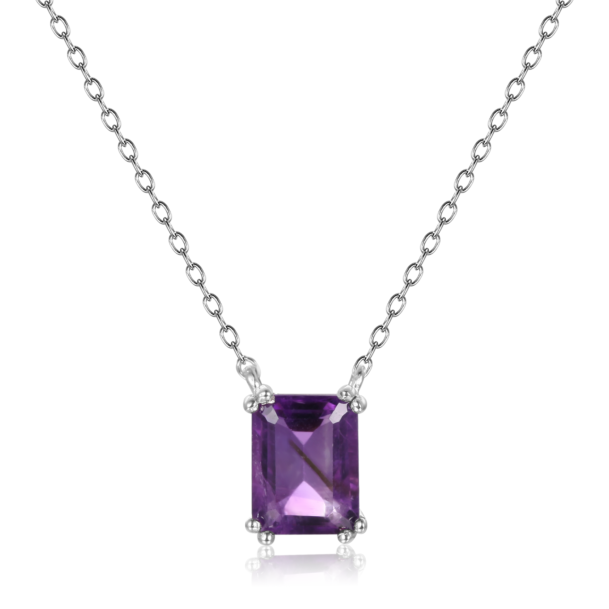 Natural Square Amethyst 925 Sterling Silver Necklace
