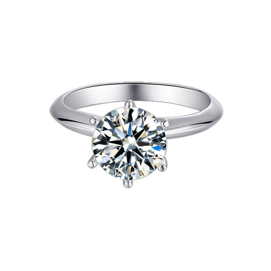 Round Moissanite 6 Prong Solitaire 925 Sterling Silver Engagement Ring on white background