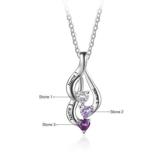 Personalized 3-4 Birthstone Heart Necklace.  Pendant in picture has three names and three birthstones.